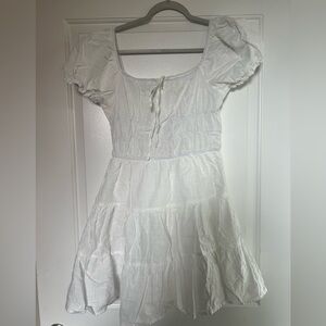 White Puff Sleeve Mini Dress